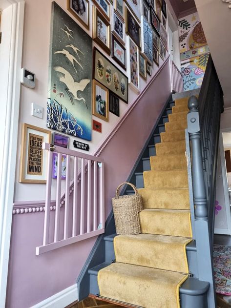 House Tour: A Cozy & Charming English Townhouse | Apartment Therapy Stairs Runner, Mud Room Entry, Colorful Apartment, Diy Accent Wall, Apartment Tour, Eclectic Bedroom, Corner House, Uk Homes, Stair Runner