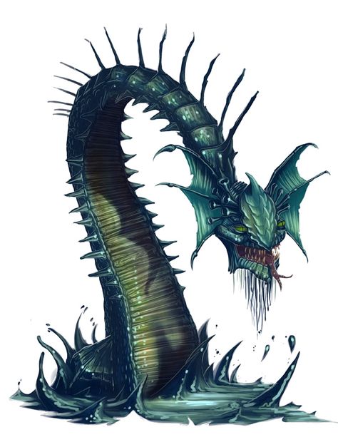 Snake Mythology, Snake Monster, Rpg Creatures, Dragon Mythology, Sea Snake, Oc Character, D D Monsters, Sea Serpent, Snake Art