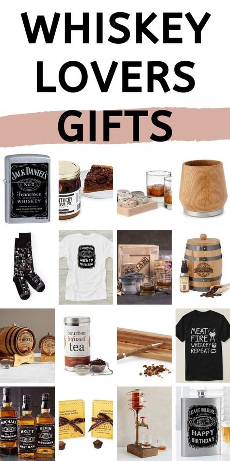 Looking for gift ideas for whiskey lovers? Our gift guide features unique whiskey inspired gifts that they will love! Whiskey Gifts For Men Christmas, Whiskey Accessories Gifts, Whiskey Christmas Gift, Whiskey Basket Gift For Men, Bourbon Lovers Gift Ideas, Gifts For Bourbon Lovers, Bourbon Gifts For Men, Whiskey Gift Basket Ideas, Whiskey Gift Ideas