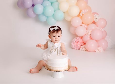 Rainbow Smash Cake Photoshoot, Pastel Cake Smash Photo Shoot, Rainbow First Birthday Photoshoot, Rainbow Smash Cake, Smashed Cake, Pastel Cake Smash, Rainbow Smash Cakes, Birthday Rainbow Cake, Rainbow Cake Smash