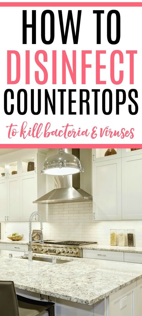 Keep your kitchen clean from viruses with this simple tip on how to disinfect countertops. Use bleach or rubbing alcohol to disinfect and clean. Clean Kitchen Counter, Modern Homemaking, Cleaning Tips Tricks, Counter Cleaner, Dollar Diy, Clean Countertops, Homemade Cleaning Supplies, Cleaning Inspiration, Homemaking Tips