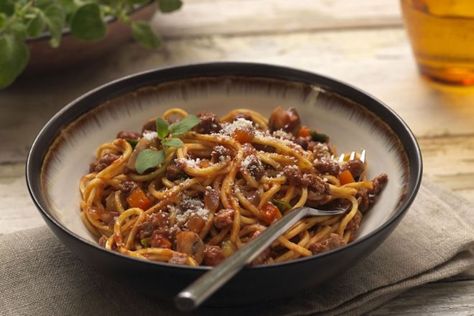 Quorn spaghetti bolognese - Netmums Quorn Recipes, Spaghetti Bolognese Recipe, Lentil Bolognese, Bolognese Recipe, Mince Recipes, Savoury Recipes, Spaghetti Bolognese, Vegetarian Recipe, Vegetarian Cooking