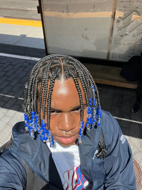 Braids For Men With Beads, Men Beads Hairstyle, Men’s Braids With Beads, Men Braids With Beads, Periwinkle Hair, Cornrows With Beads, Box Braids Men, Braids With Fade, Mens Twists Hairstyles