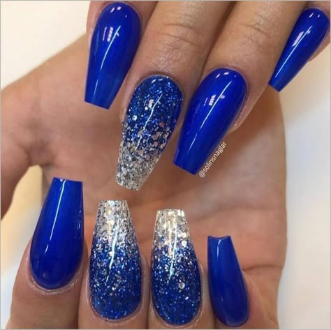 Royal Blue Prom Nails, Blue Nails Design, Royal Blue Nails Designs, Blue Prom Nails, Blue And Silver Nails, Royal Blue Nails, Blue Glitter Nails, Blue Acrylic Nails, Blue Nail Designs