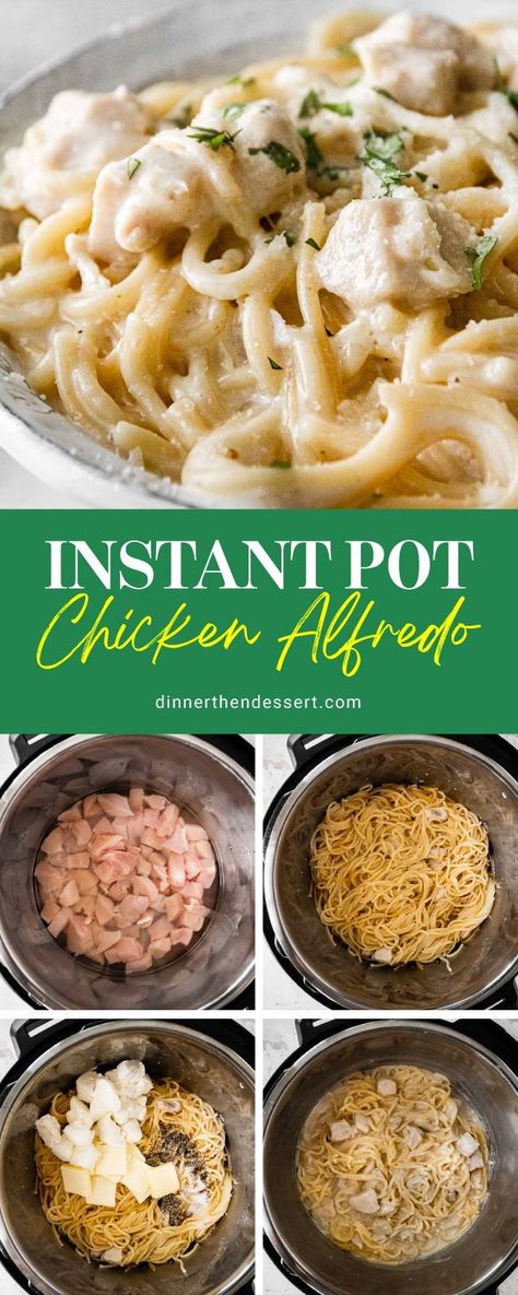 Instant Pot Chicken Alfredo pasta has a garlicky creamy cheese sauce and tender bites of chicken. A hearty delicious one-pot meal in no time! Instapot Chicken Recipes, Instant Pot Chicken Alfredo, Chicken Alfredo Fettuccine Recipe, Instant Pot Pasta Recipe, Chicken Alfredo Recipes, Chicken Alfredo Pasta, Alfredo Recipe, Instant Pot Recipes Chicken, Instant Pot Dinner Recipes