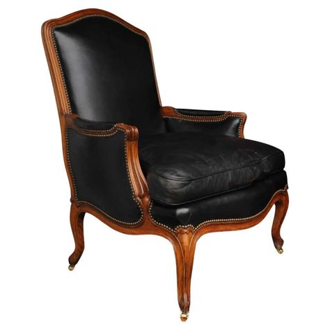 Black Leather Louis XV French Bergere Armchair Finished with Brass Stud Detail For Sale at 1stDibs | louis xv chair Louis Xv Chair, Bergere Armchair, Design Armchair, Bergere Chair, French Chairs, Brass Wood, Baker Furniture, Armchair Design, Study Office