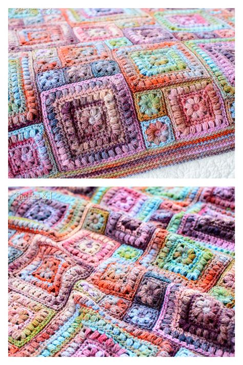 Mixed Granny Square Blanket, Advanced Granny Squares, Crochet Granny Square Blanket Ideas, Scrap Blanket Crochet, Random Granny Square Blanket, Free Crochet Square Patterns, Granny Funny, Unique Crochet Blanket, Crochet Quilt Pattern