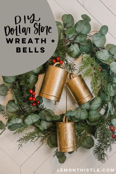 Diy Bell Christmas Decorations, Diy Antique Christmas Bells, Making Christmas Bells, Diy Large Bells, Cow Bells Christmas Decor, Diy Faux Christmas Bells, Diy Gold Bells, Diy Rustic Christmas Bells, How To Make Bells For Christmas