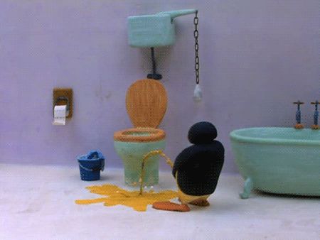 toilet pee peeing pingu just missed GIF Memes