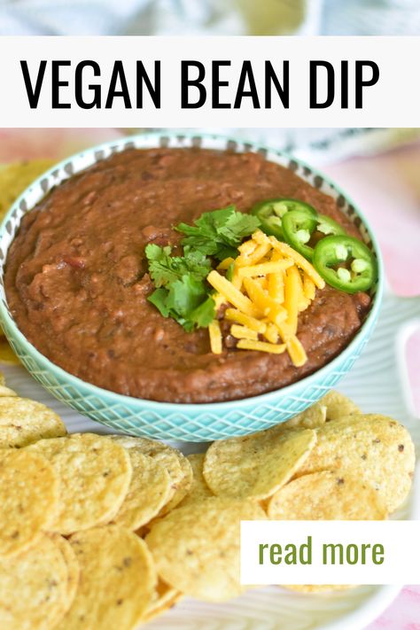 Vegan Bean Dip - Thyme & Love Vegan Bean Dip, Slow Cooker Vegan Chili, Vegan Refried Beans, Vegan Bean, Vegan Cheddar Cheese, Vegan Queso, Spiced Rice, Vegan Cheddar, Vegan Beans