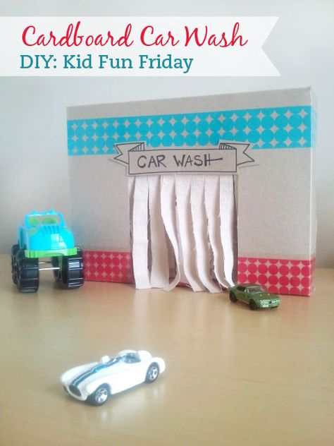 Kid Inspiration - All for the Boys - Car Wash! Toy Car Wash, Cardboard Ideas, Cardboard Box Car, Mommo Design, Carton Diy, Cardboard Car, Cardboard Box Crafts, Cardboard Toys, Fun Friday