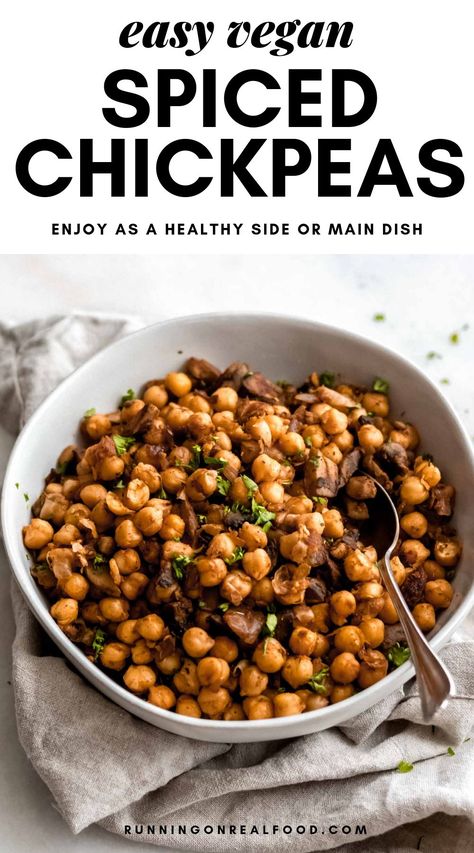 Easy Vegan Spiced Chickpeas with Mushroom and Onion for A Health Main Dish, Side or Salad Topper Chickpea Main Dish, Chickpea Recipes Healthy, Chickpeas Benefits, Healthy Dinner Salads, Vegetarian Bowls, Chickpeas Recipe, Spiced Chickpeas, Vegan Side Dishes, Chickpea Recipes