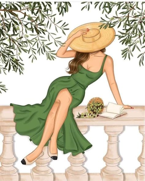 Green Fashion Illustration, Hats Illustration, Lady Drawing, Illustration Process, Drawing Prompts, Girly Wall Art, Flamingo Art, Girly Drawings, Sarah Jane