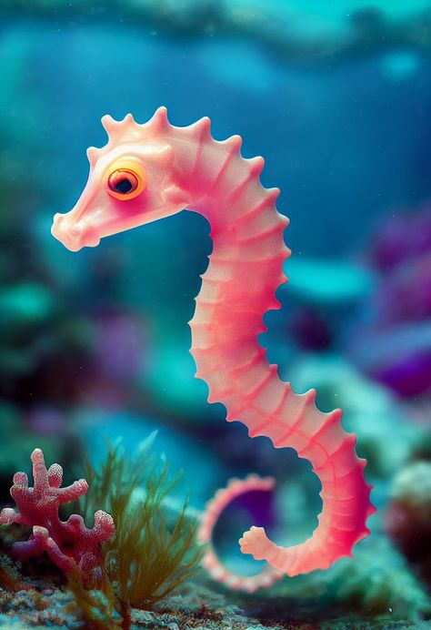 Colorful Tiny Seahorse in Coral Reef. This art design has a kind of colorful anime style in it. This is great gift for a person that loves Seahorses or marine animals. Seahorse Photography, Sea Animals Tattoo, Seahorse Facts, Coral Reef Animals, Seahorse Drawing, Colorful Seahorse, Coral Reef Art, Marine Life Art, Seahorse Art