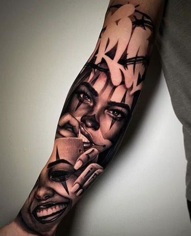 Tattoo Chicano Style, Payasa Tattoo, Gangster Tattoo, Leg Sleeve Tattoos, Leg Tattoo Ideas, Chicanas Tattoo, Chicano Tattoos Sleeve, Girl Face Tattoo, Realistic Tattoo Sleeve