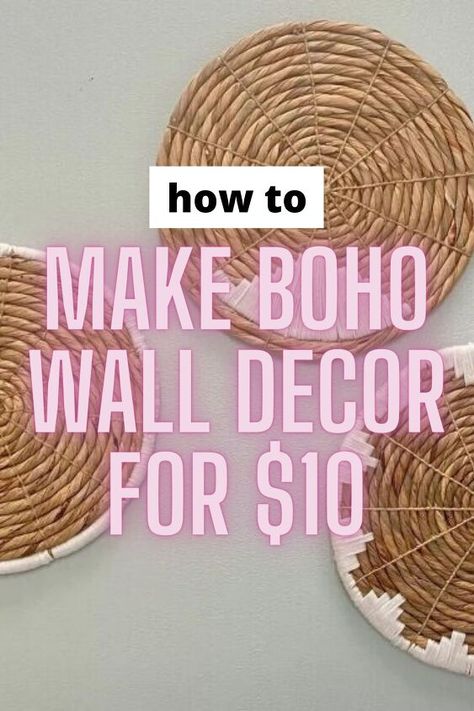 Flat Baskets Wall Decor Diy, Round Woven Wall Hanging, Boho And Farmhouse Decor, Diy Woven Basket Wall Decor, Boho Wicker Wall Decor, Boho Farmhouse Decor Living Room Diy, Hobo Wall Decor, Diy Wall Decor Easy, Boho Design Home