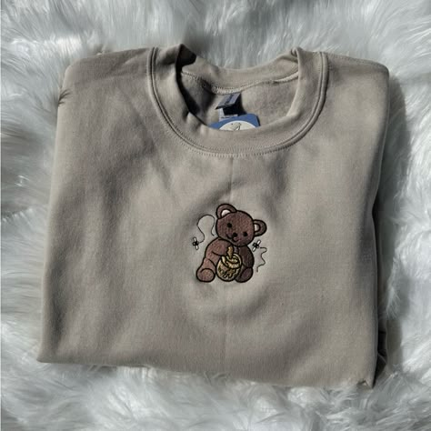 New With Tags Honey Bear Embroidered Sweatshirt Crew Neck Sweatshirt Embroidery, Cute Crewneck Sweatshirt, Teddy Bear Hoodie, Bear Clothes, Blue Cable Knit Sweater, Mustard Yellow Sweater, Cute Crewneck, Sweatshirt Embroidery, Clothing Wishlist