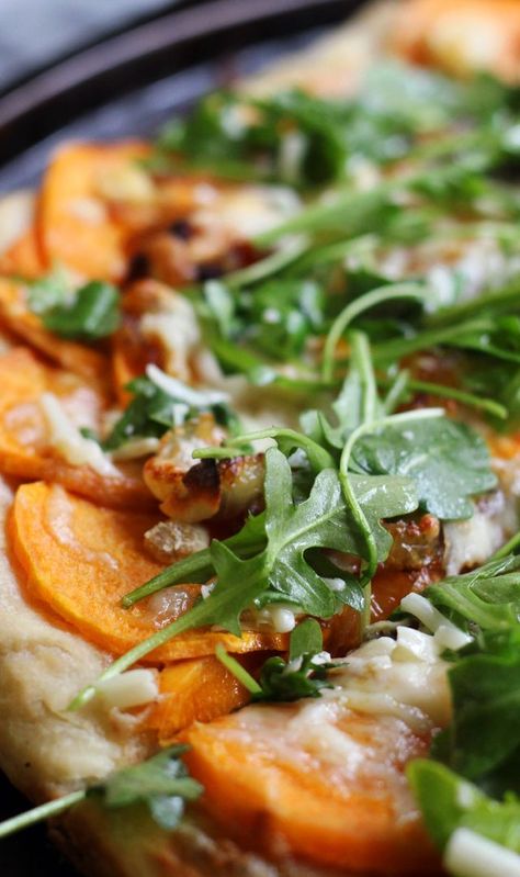 Roasted Sweet Potato and Caramelized Onion Pizza Sage Pizza, Pizza Shoot, Caramelized Onion Pizza, Fried Sage, Sweet Potato Pizza, Food Thoughts, Onion Pizza, Potato Pizza, Roasted Sweet Potato