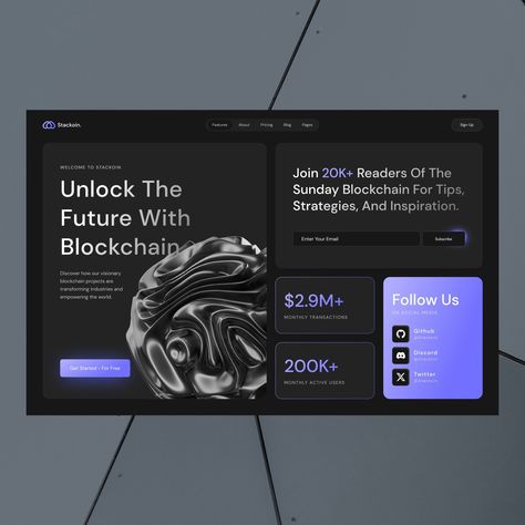 Stackoin - blockchain bento grid website design Design by Kartik Bansal @designflowhq #website #webdesign #websitedesign #blockchain #cryptowebsite #webdesigner #websitedesigner #webdevelopment #designflow #photographer #fashion #modernwebsite #modernwebdesign #saas #crm #customer #webinspiration #photography #websiteinspiration #uiux #ui #ux #webdesignagency #webdesigners #webstudio #webdevelopment #portfolio #personal #ecommerce Crm Website Design, Bento Grid Website Design, Cloud Website Design, Trading Website Design, 3d Website Design, Bento Design, Grid Website, App Ui Ux Design, Ui Website