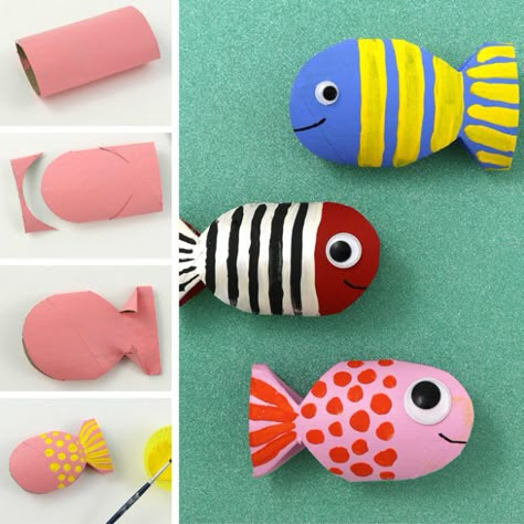 Fish Craft, Paper Fish, Paper Flower Art, Toilet Paper Crafts, Sea Crafts, Fish Crafts, Toilet Paper Roll Crafts, Paper Roll Crafts, Halloween Diy Crafts