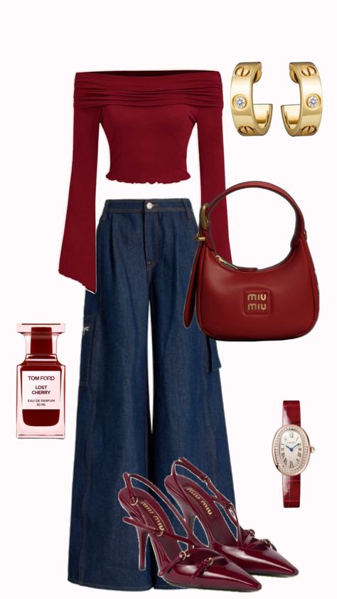 Red Outfit Collage, Red And Denim Outfits, Outfits Rojos, Medicine Clothes, Online Shopping Sites Clothes, 90s Inspired Outfits, Everyday Fashion Outfits, Fits Clothes, Modest Fashion Outfits