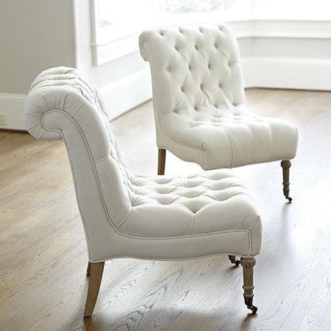 Photo (AnaRosa) Tufted Chairs, Casa Country, Tufted Chair, Kota Bandung, White Chair, Bedroom Chair, Hard Wood, Ballard Designs, Armless Chair