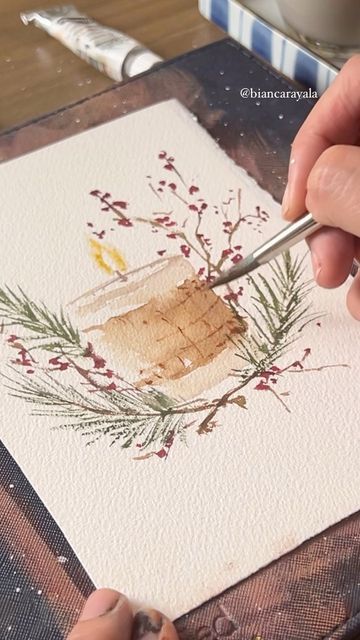 Watercolor Christmas Cards Diy, Watercolor Holiday Cards, Painted Christmas Cards, Painting Board, Learn Watercolor Painting, Winter Watercolor, Watercolor Paintings For Beginners, Christmas Card Art, Diy Watercolor Painting