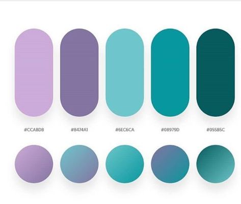 Teal Color Palette, Flat Color Palette, Ui Ux 디자인, Gradient Color Design, Purple Color Palettes, Hex Color Palette, Graphisches Design, Palette Design, Color Palette Design