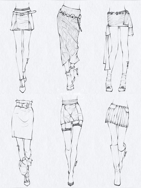 A collection of inspirations and techniques for using a fashion sketchbook effectively. Human Body Drawing With Clothes, Maxi Skirt Drawing Reference, Cargo Skirt Drawing, Drawing Skirts Sketches, Skirt Art Drawing, Skirt Design Sketches, Skirt Drawing Ideas, Cute Skirt Drawing, Body Clothing Drawing