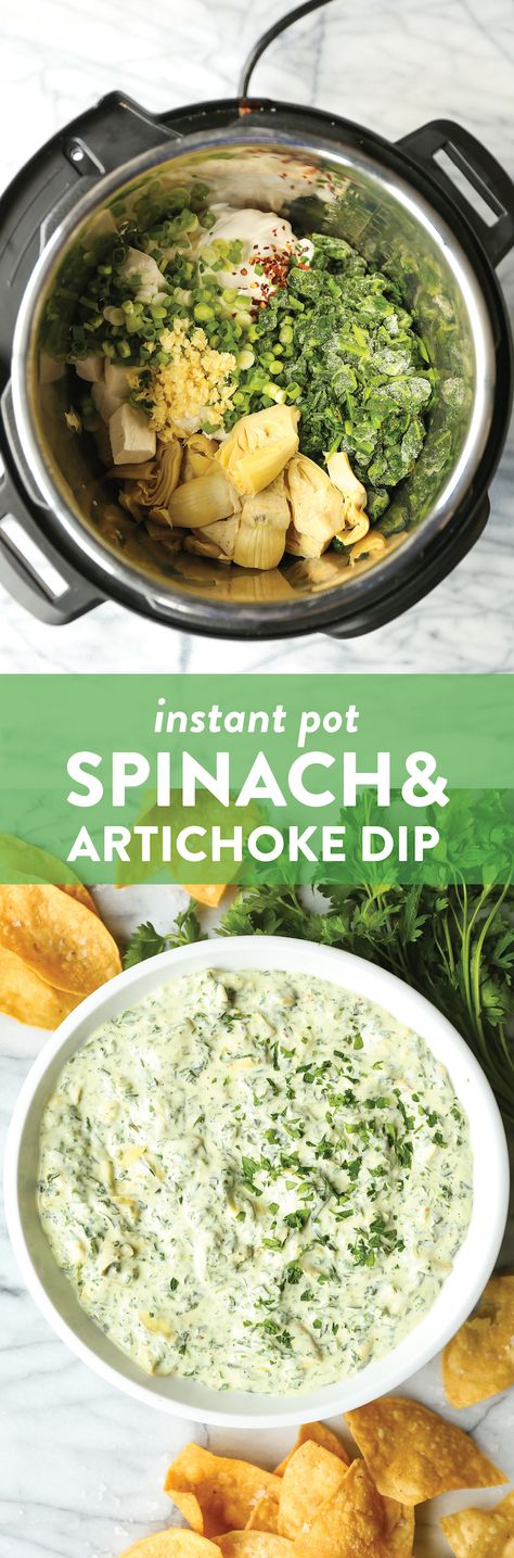 Instant Pot Spinach and Artichoke Dip - Damn Delicious Instapot Potluck Ideas, Instant Pot Spinach, Spinach Artichoke Dip Recipe, Spinach And Artichoke Dip, Artichoke Dip Recipe, Queso Cheddar, Spinach Artichoke Dip, Spinach Dip, Monterey Jack