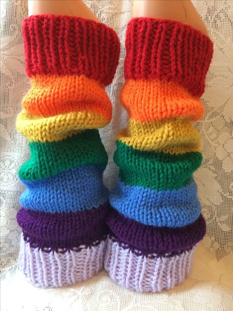 Rainbow leg warmers Chaos Room, Chunky Leg Warmers, Weird Core, Core Outfits, Silly Clothes, Leg Warmer, Crochet Inspo, Fun Crochet Projects, Kid Core