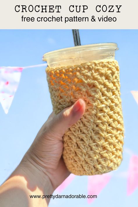 Learn how to crochet a cup cozy with bottom. This free crochet cup cozy pattern with video is perfect for beginners ! Perfect for all occasion the stripes make it easy to customize from Mother's Day, Birthday's and Christmas. Click now to see how easy this cute crochet cup cozy with bottom is to make. Cozy Cup Crochet, Cup Cover Crochet, Drink Cozy Crochet Pattern, Crochet Cup Coozie Pattern, Crochet Drink Cozy Free Pattern, Cup Coozie Crochet Free Pattern, Crochet Cup Cozy Free Pattern Simple, Crochet Can Cozy Free Pattern, Crochet Koozie Pattern Free