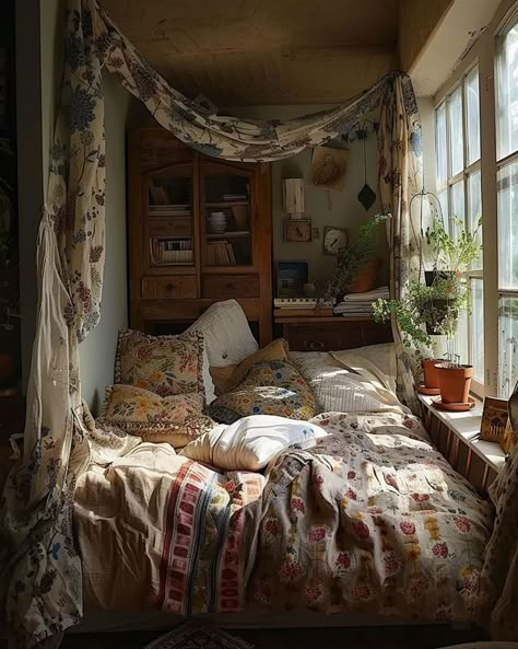 Cozy Maximalism Bedroom, Small Maximalist Bedroom, Norwegian Bedroom, Clutter Bedroom, Cozy Eclectic Bedroom, Eclectic Bedroom Ideas, Cozy Maximalism, Edgy Rings, Cozy Eclectic