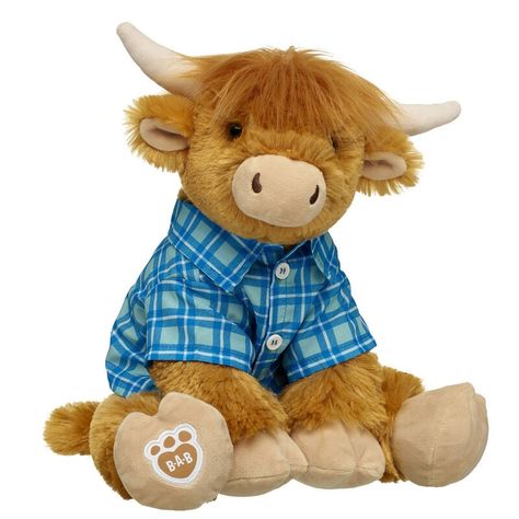 Shaggy Highland Cow Blue Shirt Plush Gift Set | Build-A-Bear® Build A Bear Highland Cow, Highland Cow Stuffed Animal, Cow Stuffed Animal, Cow Plush, Big Blue House, Candle Pedestal, Brown Fur, Character Collection, Blue Gift