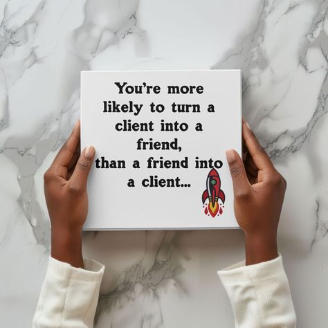 Building genuine connections matters! 🤝 'You're more likely to turn a client into a friend, than a friend into a client.' Value each client relationship; it could grow into something more. Have you experienced this in your career? #BusinessRelationships #ClientToFriend #NetworkingTips #ProfessionalGrowth #BusinessFriendships #CareerAdvice #BuildingConnections #EntrepreneurLife #ClientRelations #FriendshipGoals Business Friends, Professional Growth, It Network, Friendship Goals, Close To My Heart, Career Advice, Career, Turn Ons, Building