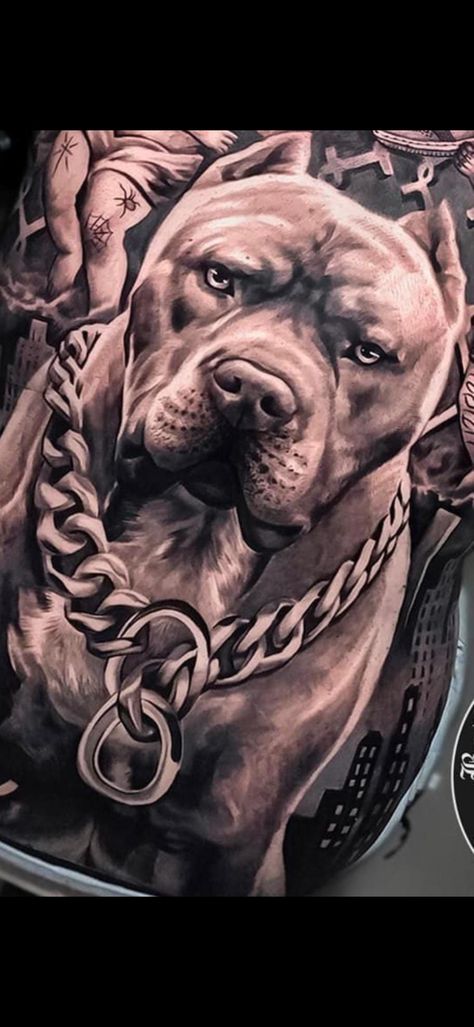 Bully Dog Tattoo, American Bully Tattoo, Pitbull Tattoo Design, Bully Tattoo, Pit Bull Tattoo, Pitbull Tattoos, Rottweiler Tattoo, Backpiece Tattoo, Chicano Tattoos Sleeve