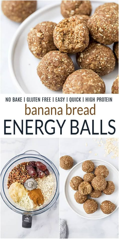 Easy Banana Bread Energy Balls that taste just like banana bread. Made with 8 ingredients, filled with nutrients and high in protein - these no bake energy bites are a must make sweet treat snack! #proteinballs #energybites #highprotein #workoutsnack #quickbreakfast #joyfulhealthyeats #vegansnack #energyballs No Bake Banana Bread, Bake Banana Bread, Banana Energy, Protein Banana Bread, No Bake Energy, No Bake Energy Bites, Vegan Snack Recipes, Energy Ball Recipe, Healthy Protein Snacks