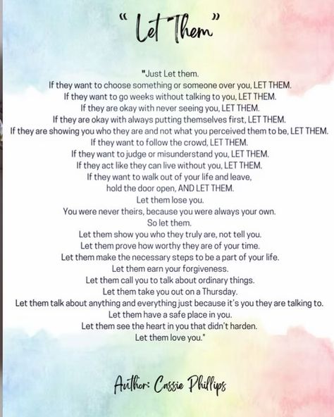 Judi Woods | Just Let them. If they want to choose something or someone over you, LET THEM. If they want to go weeks without talking to you, LET… | Instagram Let Them Quotes Tattoo, Let Them Quotes, Let Them Tattoo, God Knows Best, Let Them, Let Them Talk, Living Without You, Door Open, Inspirational Scripture