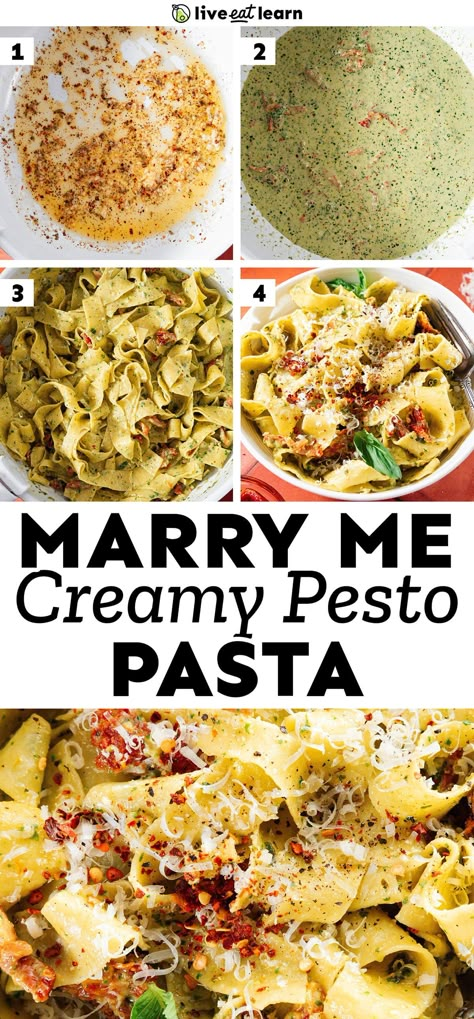 With our fan-favorite Marry Me sauce, this Marry Me Pesto Pasta recipe is a quick and easy cozy dinner recipe soon to be in your weekly rotation! Easy Cozy Dinner, Pesto Recipes Dinner, Tuscan Sauce, Pesto Pasta Recipes Chicken, Pesto Pasta Recipe, Healthy Pasta Dishes, Creamy Pesto Pasta, Chicken Pesto Recipes, Pesto Pasta Recipes