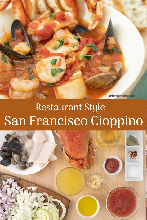 My authentic San Francisco Cioppino is a blend of seafood in a rich tomato-based sauce. It's easy to make and amazingly delicious! San Francisco Cioppino Recipe, Cioppino Recipe Best, Chopino Recipe, Fisherman Stew, Cioppino Recipe Easy, Keto Cleanse, Seafood Bowl, Seafood Cioppino, Cioppino Recipe