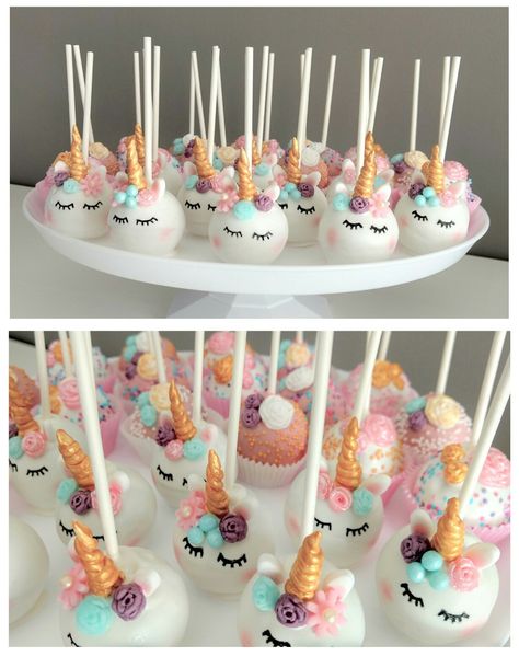 Unicorn Themed Desserts, Unicorn Cakepops Ideas, Unicorn Desserts Easy, Unicorn Mini Cupcakes, Unicorn Birthday Desserts, Unicorn Candy Table Ideas, Unicorn Sweets Table, Candy Bar Unicornio, Unicorn Dessert Table