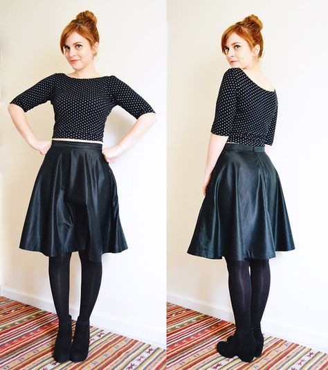 A Moneta Crop Top, a 3/4 Circle Skirt, and a Mammoth — Miss Make Black Circle Skirt Outfit, Circle Skirt Outfits, Mini Circle Skirt, Black Circle Skirt, Circle Skirt Tutorial, Skirt Styling, Colette Patterns, Skirt Tutorial, Black Circle