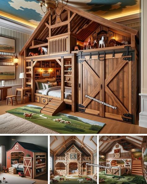 Horse Room Ideas, Horse Bedroom Ideas For Teens, Horse Bedroom Ideas, Horse Bed, Pony Bedroom, Barn Bed, Horse Room Decor, Toy Horse Stable, Horse Themed Bedrooms