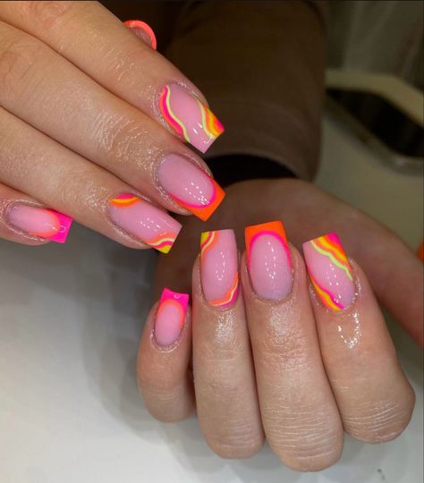 Elegant Acrylic Nails, Hoilday Nails, Cute Nails Short, With Acrylic Nails, Bright Acrylic Nails, Dance Nails, Bright Nail Designs, Holiday Acrylic Nails, Neon Acrylic Nails