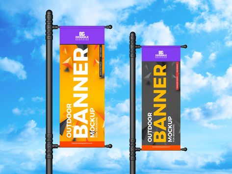 Free Outdoor Advertisement Roadside Banner Mockup Design - Mockup Planet Outdoor Banner Design, Restaurant Banner, Pole Banners, Banner Mockup, Street Banners, Sign System, Event Display, Business Proposal Template, Banner Advertising