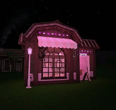 Small cute sanrio cafe(for showcase) Sanrio Bloxburg, Bloxburg Restaurant, Bloxburg Cafe, Sanrio Cafe, Blox Burg, Bloxburg Builds, Cute Sanrio, Kitty Cafe, Kitty