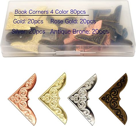 Amazon.com: JSM 80-PCS Metal Book Corners, Corner Protector, Iron Decorative for Scrapbook Photo Album Diary Cover Menus Folder(Gold, Silver, Rose Gold, Antique Bronze) : Arts, Crafts & Sewing Diary Cover, Scrapbook Photo Album, Book Corner, Journal Jewelry, Book Protector, Diary Covers, Scrapbook Items, Metal Albums, Gold Book