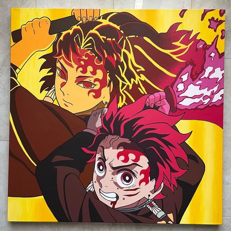 Tanjiro Painting, Demonslayer Tanjiro, Anime Canvas Painting, Anime Painting, Earth Drawings, Diy Abstract Canvas Art, Boy Drawing, Demon King Anime, Kpop Drawings