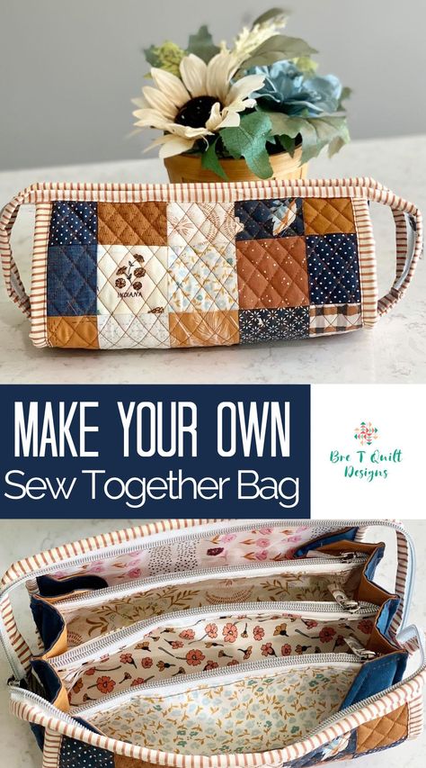 Quilted Project Bag Pattern, Diy Hanging Travel Toiletry Bag, Sew Together Bag Free Pattern, Craft Bag Sewing Pattern, Diy Project Bag, Quilted Crossbody Bag Pattern, Easy Bag Sewing Pattern, Project Bags To Sew Free Pattern, Quilted Bag Patterns Free