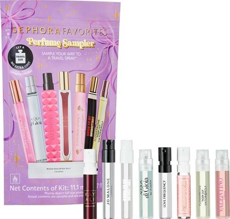 Travel Spray Perfume Discovery Set with Redeemable Voucher Shop Here: https://shopstyle.it/l/cg1q0 Find the best value with this mini perfume sampler gift set. Perfectly giftable, this set comes with eight sample-size fragrances ranging from gourmands and warm florals to aquatic citrus and solar scents. Choose your favorite, and then take the included scent certificate to any US Sephora store* or sephora.com to redeem for a mini travel-size perfume of your favorite featured fragrance at no e... Sephora Gifts, Kayali Vanilla 28, Kayali Vanilla, Sephora Gift Sets, Kilian Paris, Sephora Store, Caudalie Beauty Elixir, Love Frequency, Sephora Sale